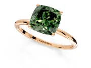 Solitaire Engagement Ring Setting for Fancy Green Cushion Cut Center with Straight Thin Band and Prong Head in Rose Gold