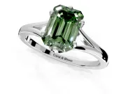 Solitaire Engagement Ring Setting for Fancy Green Emerald Cut Center with Plain Split Shank and Prong Head in Sterling Silver