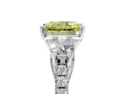 3 Stone Engagement Ring Setting for Fancy Yellow Radiant Cut Center with Crossover Basket, Pave Band and Prong Head in Sterling Silver