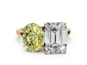 Fancy Yellow Oval and Emerald Cut Lab-Grown Diamond Toi et Moi Engagement Ring with Prong-Set Stones in Rose Gold