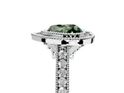 Halo Engagement Ring Setting for Fancy Green Heart-Shaped Center with Milgrain Pave Band and Bezel Head in Platinum