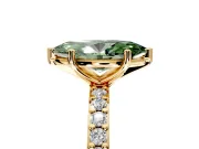Solitaire Engagement Ring Setting for Fancy Green Marquise Center with Round Cut Pave Band and Prong Head in Yellow Gold