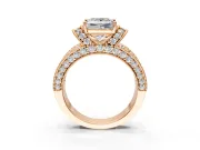 Pave Engagement Ring Setting for Princess Cut Center with Curved Accent Rows, Openwork and Prong Head in Rose Gold