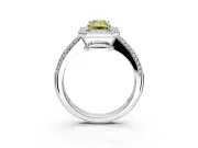 Milgrain Halo Engagement Ring Setting for Fancy Yellow Emerald Cut Center with Three-Sided Pave Band and Prong Head in Platinum