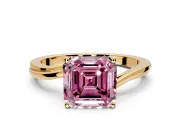 Solitaire Engagement Ring Setting for Fancy Pink Asscher Cut Center with Plain Bypass Twist Band and Prong Head in Yellow Gold