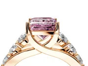 Solitaire Engagement Ring Setting for Fancy Pink Princess Cut Center with Graduated Shared Prongs and Prong Head in Rose Gold