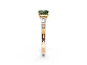 Bar-Set Engagement Ring Setting for Fancy Green Cushion Cut Center with Tapered Baguette Accents and Prong Head in Rose Gold