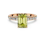 Open Basket Engagement Ring Setting for Fancy Yellow Emerald Cut Center with Pave Band and Prong Head in Rose Gold