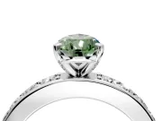 Solitaire Engagement Ring Setting for Fancy Green Pear-Shaped Center with Channel-Set Accents and Prong Head in Platinum