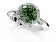 Halo Engagement Ring Setting for Fancy Green Round Cut Center with Tapered Plain Band and Prong Head in Sterling Silver