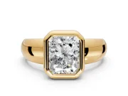 Solitaire Engagement Ring Setting for Radiant Cut Center with Wide Band and Bezel Head in Yellow Gold