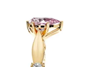 Solitaire Engagement Ring Setting for Fancy Pink Pear-Shaped Center with Carved Leaf Shoulders and Prong Head in Yellow Gold