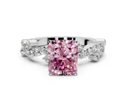 Solitaire Engagement Ring Setting for Fancy Pink Radiant Cut Center with Bar-Station Pave Twist and Prong Head in Platinum