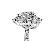 Floral Halo Engagement Ring Setting for Heart-Shaped Center with Pave Accents and Prong Head in Sterling Silver