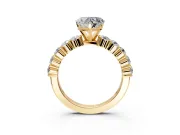 Shared-Prong Engagement Ring Setting for Heart-Shaped Center with Graduated Accents and Prong Head in Yellow Gold
