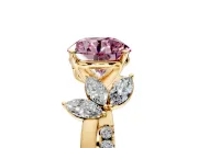 Floral Engagement Ring Setting for Fancy Pink Round Cut Center with Trailing Marquise Accents and Prong Head in Yellow Gold