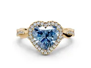 Halo Engagement Ring Setting for Fancy Blue Heart-Shaped Center with Twist Band and Prong Head in Yellow Gold
