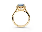 Starburst Halo Engagement Ring Setting for Fancy Blue Princess Cut Center with Thin Round-Wire Band and Prong Head in Yellow Gold