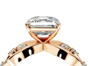 Solitaire Engagement Ring Setting for Asscher Cut Center with Criss-Cross Accent Band and Prong Head in Rose Gold
