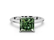 Solitaire Engagement Ring Setting for Fancy Green Princess Cut Center with Knife Ridge Band and Claw Prong Head in White Gold