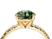 Solitaire Engagement Ring Setting for Fancy Green Round Cut Center with Large Accents and Prong Head in Yellow Gold