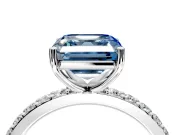 Solitaire Engagement Ring Setting for Fancy Blue Asscher Cut Center with Round Cut Pave Band and Prong Head in Platinum