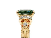 Solitaire Engagement Ring Setting for Fancy Green Emerald Cut Center with Filigree Band and Prong Head in Yellow Gold