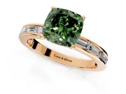 Solitaire Engagement Ring Setting for Fancy Green Cushion Cut Center with Channel Baguette Band and Prong Head in Rose Gold