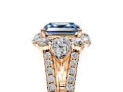 Halo Engagement Ring Setting for Fancy Blue Asscher Cut Center with Two-Strand Split Shank and Prong Head in Rose Gold