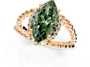 Halo Engagement Ring Setting for Fancy Green Marquise Center with Rope Twist Split Shank and Prong Head in Rose Gold