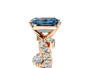 Solitaire Engagement Ring Setting for Fancy Blue Emerald Cut Center with Bar-Station Pave Twist and Prong Head in Rose Gold