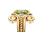 Solitaire Engagement Ring Setting for Fancy Yellow Emerald Cut Center with Twisted Band and Scroll Prong Head in Yellow Gold