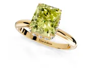 Hidden Halo Engagement Ring Setting for Fancy Yellow Radiant Cut Center with Plain Rounded Band and Prong Head in Yellow Gold
