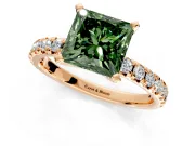 Solitaire Engagement Ring Setting for Fancy Green Princess Cut Center with Large Accents and Prong Head in Rose Gold