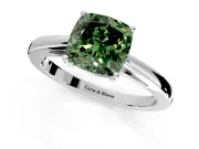 Solitaire Engagement Ring Setting for Fancy Green Cushion Cut Center with Open Cathedral Shoulders and Prong Head in Sterling Silver