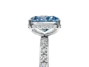 Hidden Halo Engagement Ring Setting for Fancy Blue Radiant Cut Center with Pave Band and Prong Head in White Gold