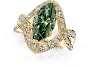 Halo Engagement Ring Setting for Fancy Green Marquise Center with Pave Infinity Twist Band and Prong Head in Yellow Gold