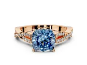 Solitaire Engagement Ring Setting for Fancy Blue Cushion Cut Center with Twisted Pave Split Shank and Prong Head in Rose Gold