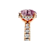Solitaire Engagement Ring Setting for Fancy Pink Round Cut Center with Band of Accents and Prong Head in Rose Gold
