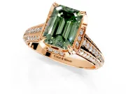 Solitaire Engagement Ring Setting for Fancy Green Emerald Cut Center with Accented Split Shank and Prong Head in Rose Gold