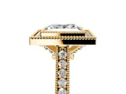 Halo Engagement Ring Setting for Princess Cut Center with Milgrain Pave Band and Bezel Head in Yellow Gold
