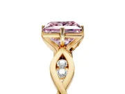 Solitaire Engagement Ring Setting for Fancy Pink Princess Cut Center with Accented Twist Band and Leaf Prong Head in Yellow Gold