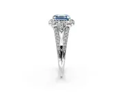 Halo Engagement Ring Setting for Fancy Blue Asscher Cut Center with Two-Strand Split Shank and Prong Head in Platinum