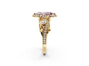 Milgrain Halo Engagement Ring Setting for Fancy Pink Marquise Center with Shoulder Bezels and Prong Head in Yellow Gold