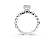 Solitaire Engagement Ring Setting for Cushion Cut Center with Beaded Bezel Station Band and Prong Head in Sterling Silver