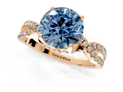 Solitaire Engagement Ring Setting for Fancy Blue Round Cut Center with Narrow Twist Pave Band and Prong Head in Rose Gold