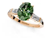 Bar-Set Engagement Ring Setting for Fancy Green Oval Center with Tapered Baguette Accents and Prong Head in Rose Gold