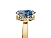 Hidden Halo Engagement Ring Setting for Fancy Blue Oval Center with Wide Flat Plain Band and Prong Head in Yellow Gold