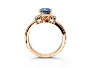 3 Stone Engagement Ring Setting for Fancy Blue Radiant Cut Center with Wide Plain Band and Prong Head in Rose Gold