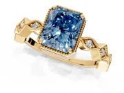 Milgrain Bezel Engagement Ring Setting for Fancy Blue Radiant Cut Center with Marquise Stations and Bezel Head in Yellow Gold